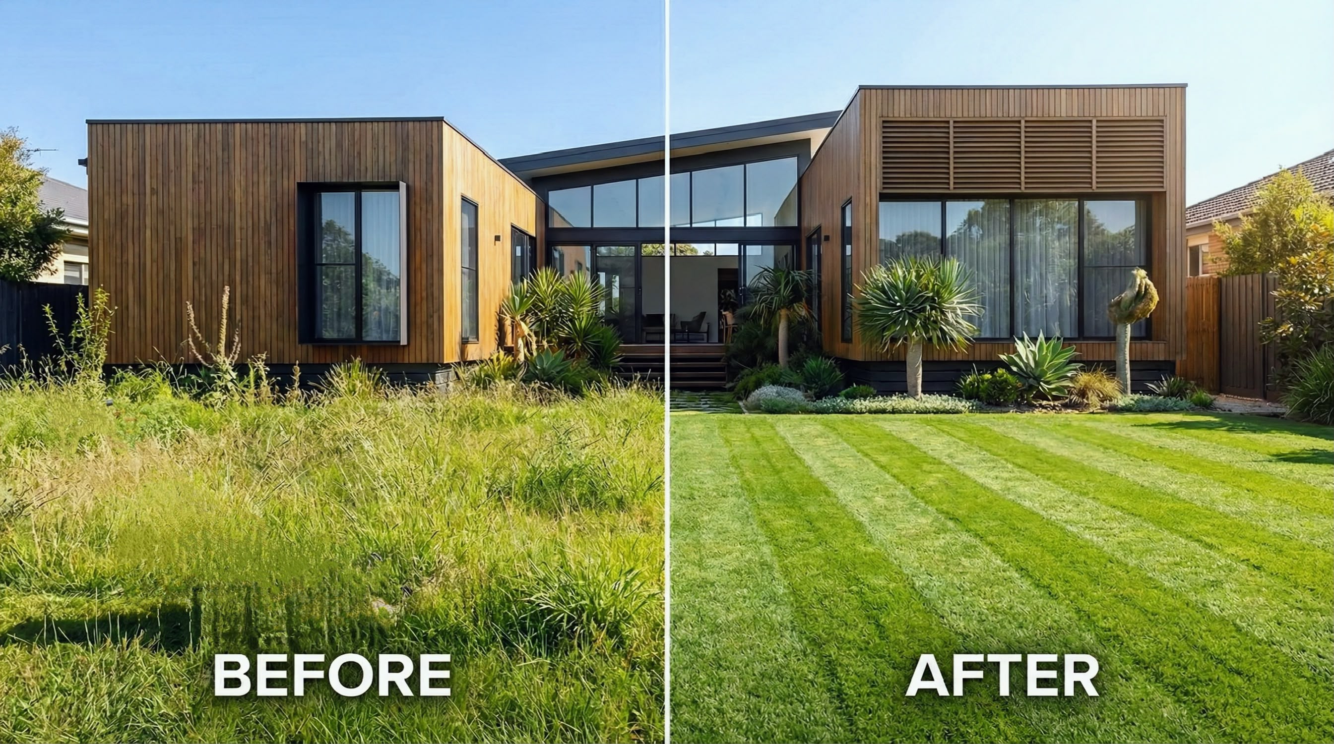 Before and after clean lawn result